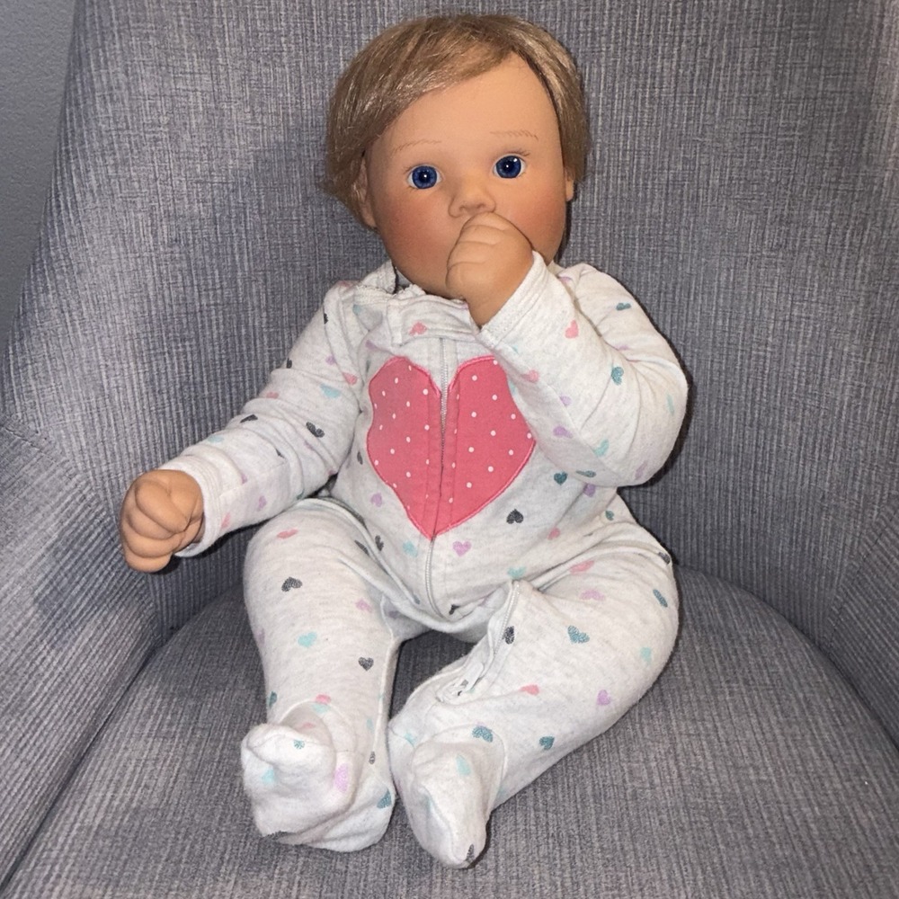 Soft Baby Doll in Cream Pajamas with Pink Heart